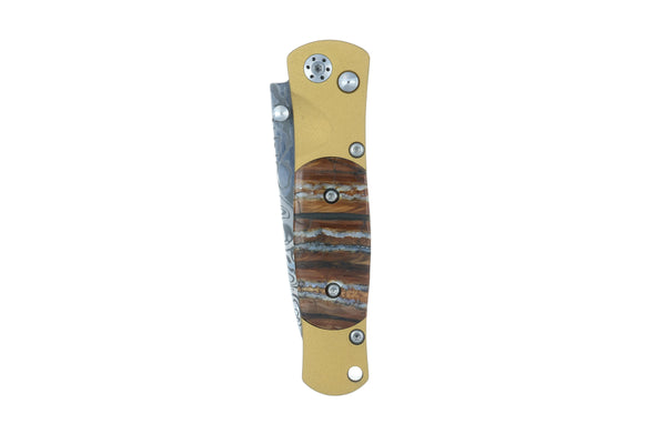 Tesoro Button Lock  Damasteel® BiFrost | Natural Mammoth Tooth | Gold Cerakote Finish
