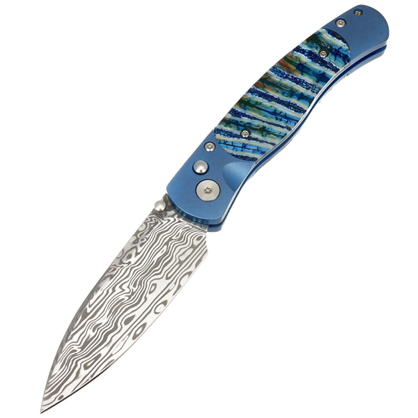 El Rey – Damasteel® Bi-Frost, Blue Anodized Titanium & Blue Fossilized Mammoth Tooth