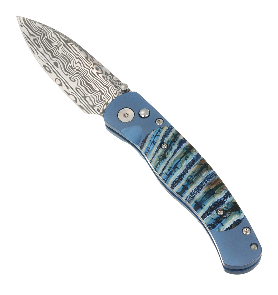 El Rey – Damasteel® Bi-Frost, Blue Anodized Titanium & Blue Fossilized Mammoth Tooth