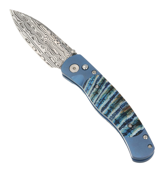 El Rey – Damasteel® Bi-Frost, Blue Anodized Titanium & Blue Fossilized Mammoth Tooth