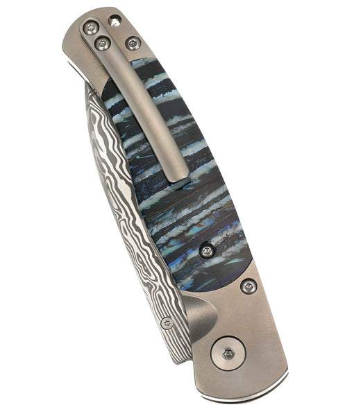 El Rey – Damasteel Bi-Frost with Blue Fossilized Mammoth Tooth & Titanium Frame