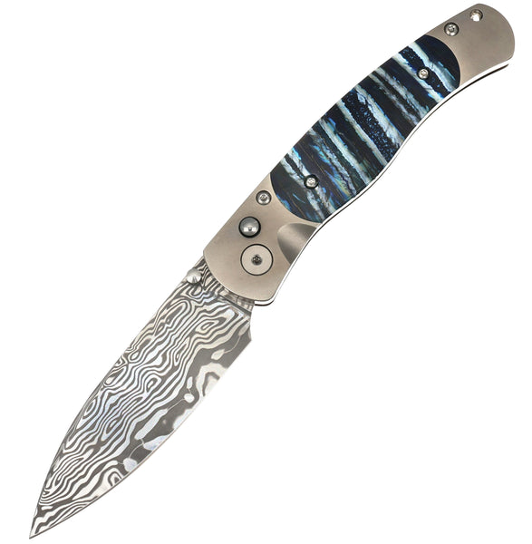 El Rey – Damasteel Bi-Frost with Blue Fossilized Mammoth Tooth & Titanium Frame