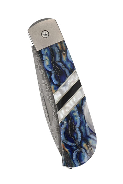 3" Lockback Damascus with Titanium Bolsters – Mammoth Tooth (Natural,Blue & Green)