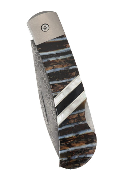 3" Lockback Damascus with Titanium Bolsters – Mammoth Tooth (Natural,Blue & Green)
