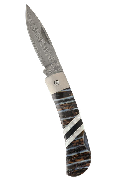 3" Lockback Damascus with Titanium Bolsters – Mammoth Tooth (Natural,Blue & Green)