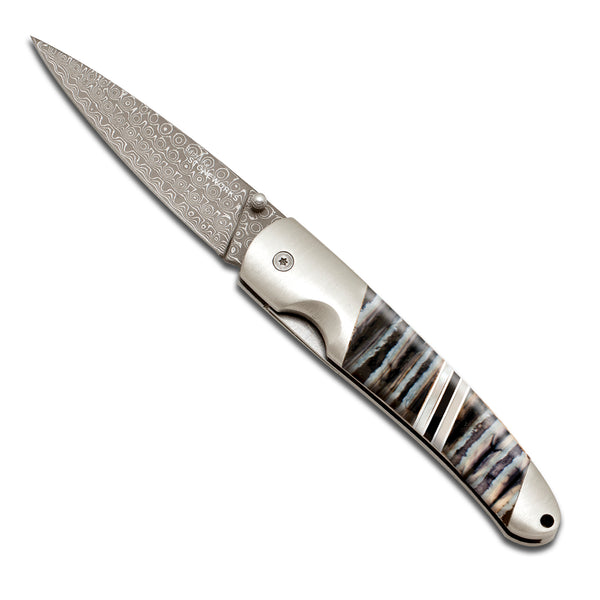 Woolly Mammoth Tooth Collection 4" Damascus Linerlock Knife with pocket clip