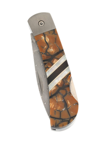 3" Lockback Damascus with Titanium Bolsters – Mammoth Tusk