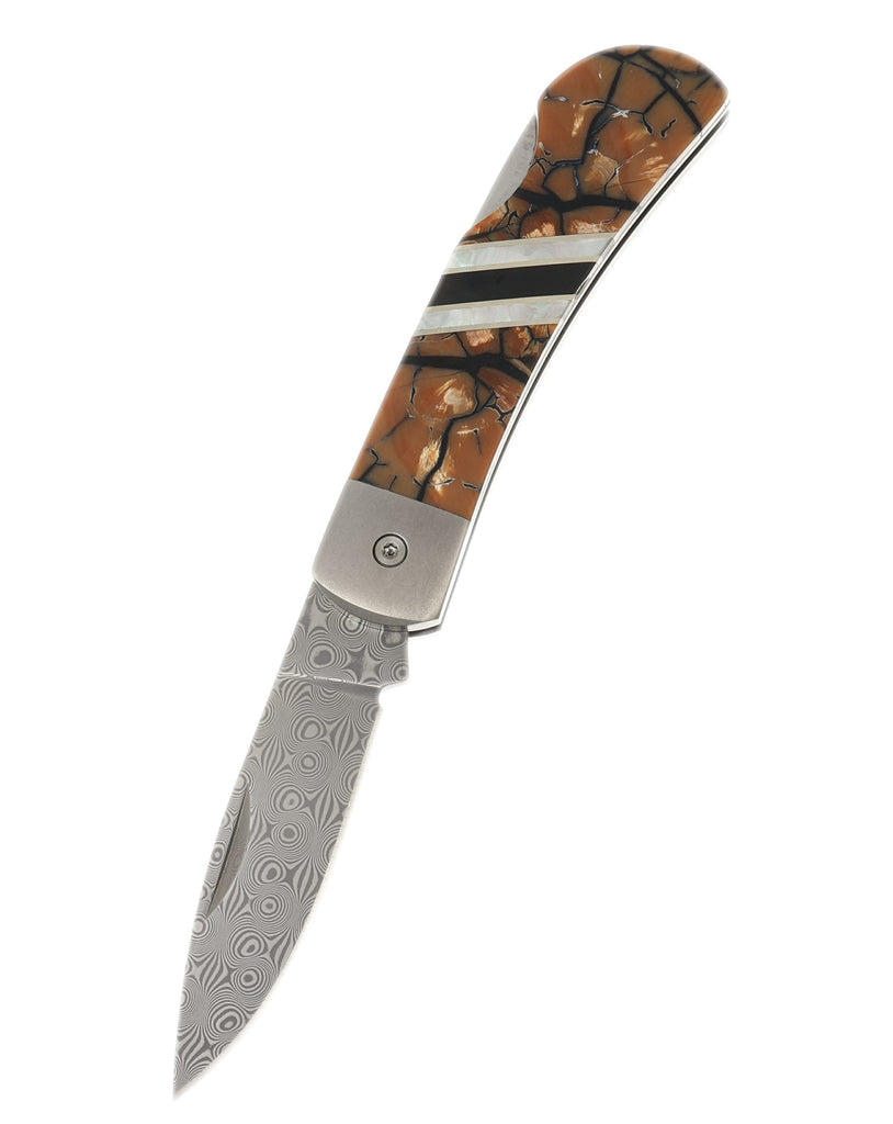 3" Lockback Damascus with Titanium Bolsters – Mammoth Tusk