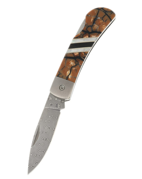 3" Lockback Damascus with Titanium Bolsters – Mammoth Tusk