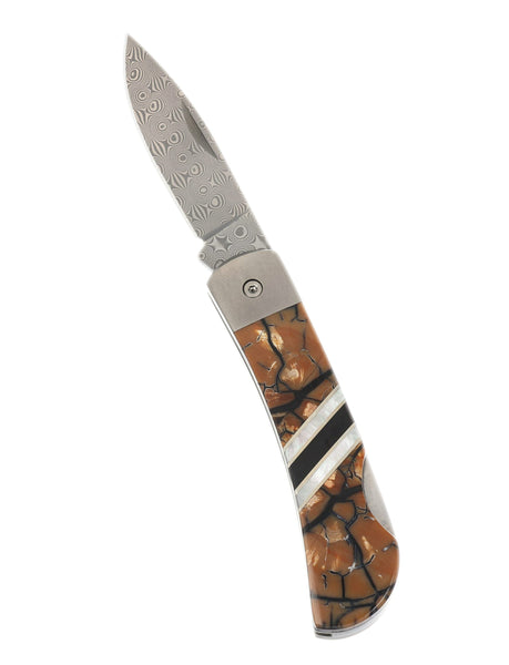 3" Lockback Damascus with Titanium Bolsters – Mammoth Tusk