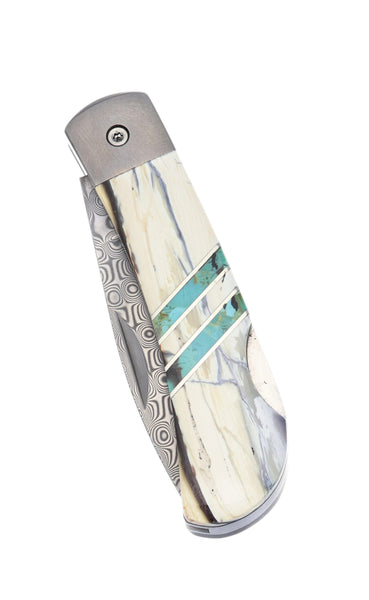 3" Lockback Damascus with Titanium Bolsters – Mammoth Tusk