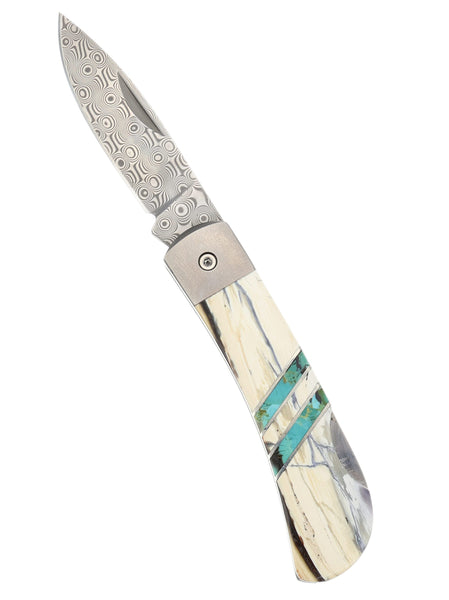 3" Lockback Damascus with Titanium Bolsters – Mammoth Tusk