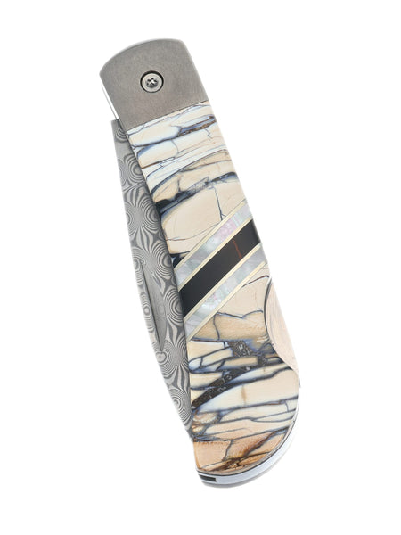 3" Lockback Damascus with Titanium Bolsters – Mammoth Tusk