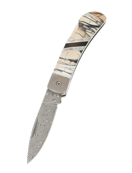 3" Lockback Damascus with Titanium Bolsters – Mammoth Tusk