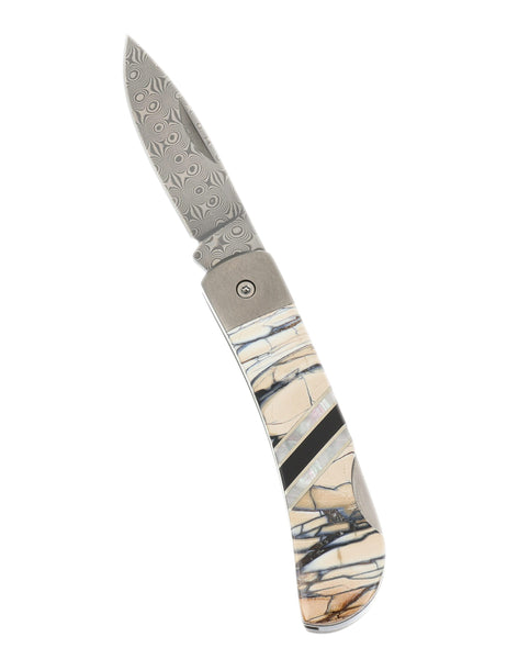 3" Lockback Damascus with Titanium Bolsters – Mammoth Tusk