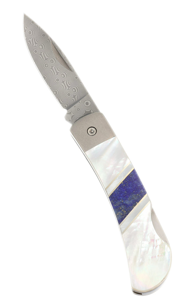 3" Damascus Lockback with Titanium Bolsters – Mother of Pearl Jewelry Collection