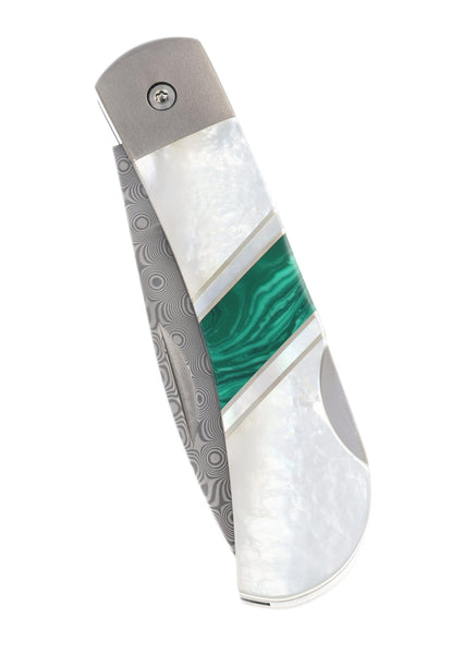 3" Damascus Lockback with Titanium Bolsters – Mother of Pearl Jewelry Collection