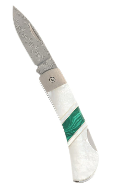 3" Damascus Lockback with Titanium Bolsters – Mother of Pearl Jewelry Collection