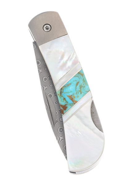 3" Damascus Lockback with Titanium Bolsters – Mother of Pearl Jewelry Collection