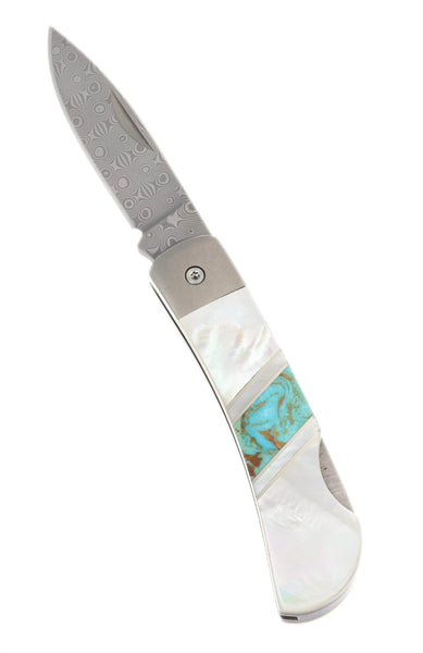 3" Damascus Lockback with Titanium Bolsters – Mother of Pearl Jewelry Collection