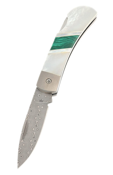 3" Damascus Lockback with Titanium Bolsters – Mother of Pearl Jewelry Collection
