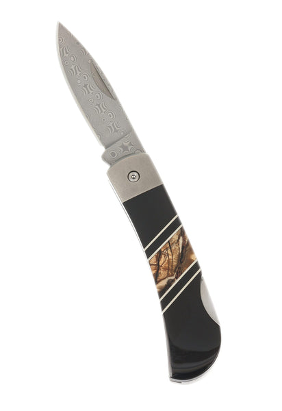 3" Damascus Lockback with Titanium Bolsters – Mammoth Tusk Jewelry Collection