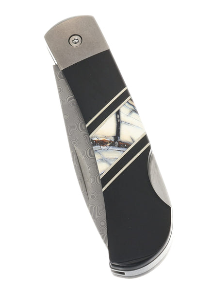 3" Damascus Lockback with Titanium Bolsters – Mammoth Tusk Jewelry Collection