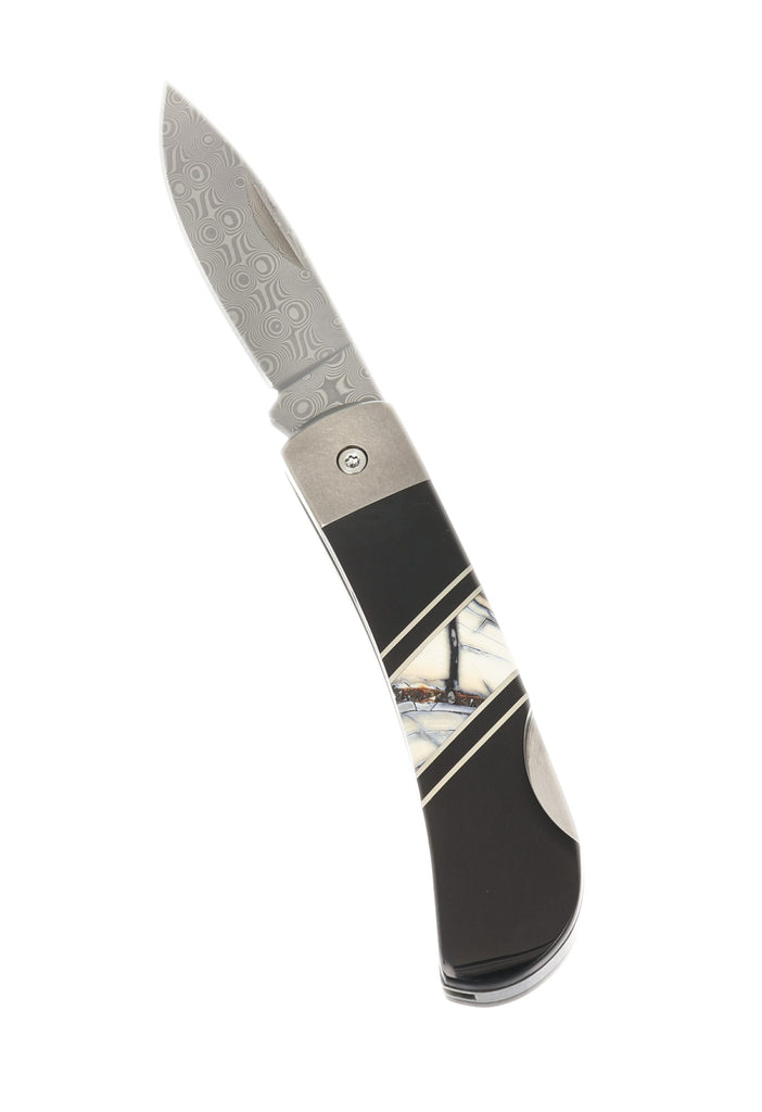 3" Damascus Lockback with Titanium Bolsters – Mammoth Tusk Jewelry Collection