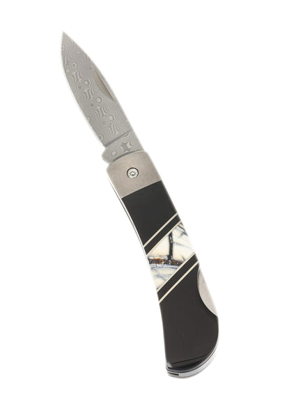 3" Damascus Lockback with Titanium Bolsters – Mammoth Tusk Jewelry Collection