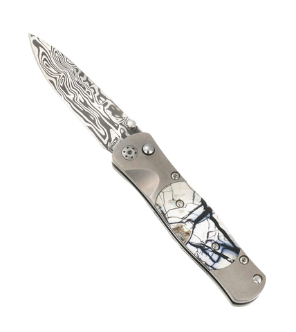 Tesoro Button Lock – Damasteel® Bi-Frost & Fossilized White Mammoth Tusk