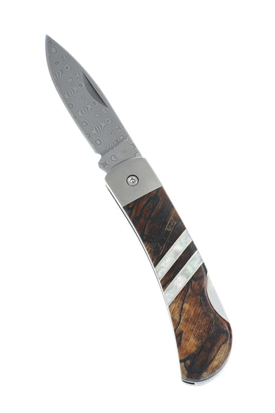 3" Damascus Lockback with Titanium Bolsters – Spalted Beech Collection