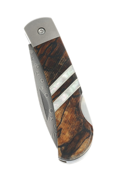 3" Damascus Lockback with Titanium Bolsters – Spalted Beech Collection