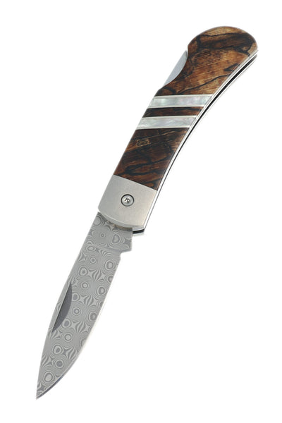 3" Damascus Lockback with Titanium Bolsters – Spalted Beech Collection