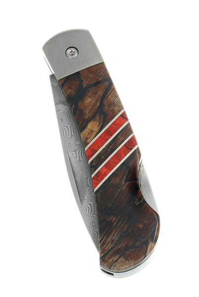 3" Damascus Lockback with Titanium Bolsters – Spalted Beech Collection