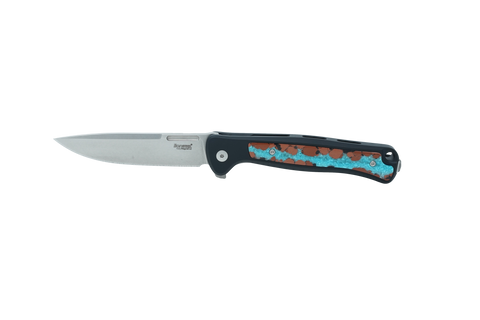Santa Fe Stoneworks × LionSteel Skinny – Black Anodized with Vein Turquoise