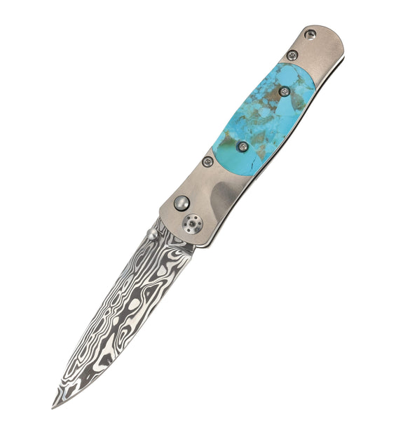 Tesoro Button Lock – Damasteel® Bi-Frost & Kingman Blue Turquoise