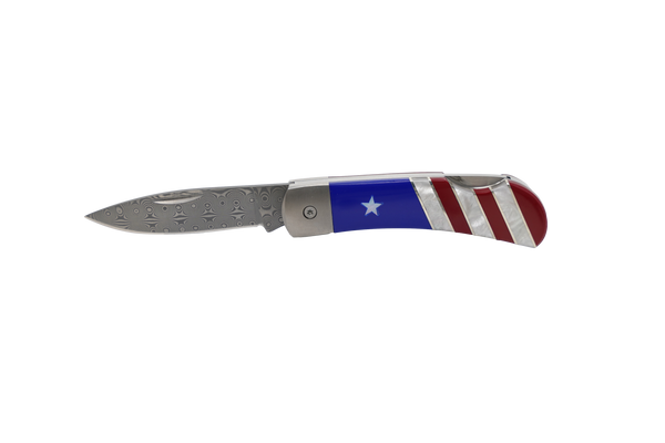 Titanium 3" Lock Back Damascus Patriotic pattern