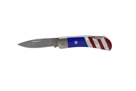 Titanium 3" Lock Back Damascus Patriotic pattern