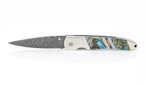 Polychrome Kingman Turquoise - Damascus 4" Liner Lock