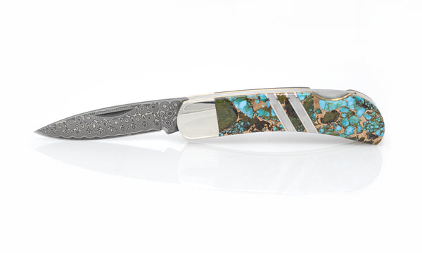 Polychrome Kingman Turquoise - Damascus 3" Lockback