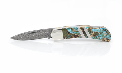 Polychrome Kingman Turquoise - Damascus 3" Lockback