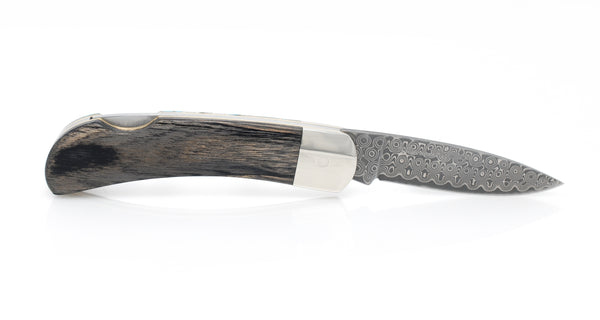 Polychrome Kingman Turquoise - Damascus 3" Lockback