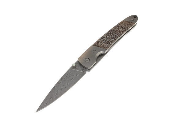 4" Damascus Linerlock – Dinosaur Bone