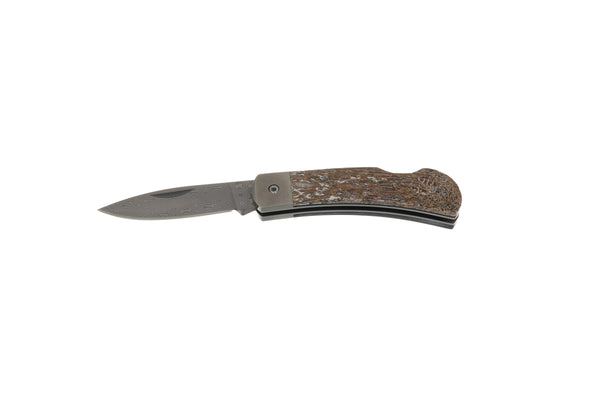 3" Damascus Lockback – Dinosaur Bone